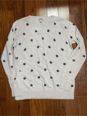 Old Navy White Crewneck Sweater with Nautical Shipwheel Pattern